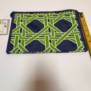 Toss Designs "Bella" 7" x 10" Blue & Green Geometric Print Cosmetic Case NWT